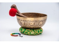 Tibetan Mantra Focus Singing Bowl with Double Dorje & Buddha Eyes