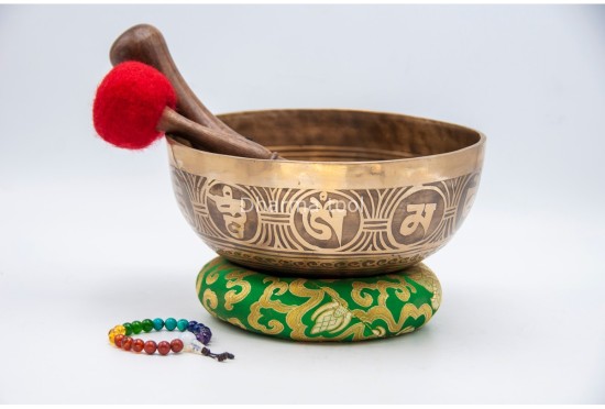 Tibetan Mantra Focus Singing Bowl with Double Dorje & Buddha Eyes