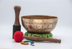 Tibetan Mantra Focus Singing Bowl with Double Dorje & Buddha Eyes