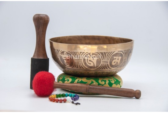 Tibetan Mantra Focus Singing Bowl with Double Dorje & Buddha Eyes