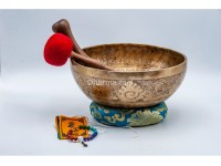 Flower of Life Tibetan Singing Bowl with Ashtamangala & Tibetan Mantra – Multiple Size Options