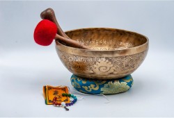 Flower of Life Tibetan Singing Bowl with Ashtamangala & Tibetan Mantra – Multiple Size Options