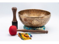 Flower of Life Tibetan Singing Bowl with Ashtamangala & Tibetan Mantra – Multiple Size Options