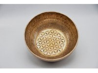 Flower of Life Tibetan Singing Bowl with Ashtamangala & Tibetan Mantra – Multiple Size Options