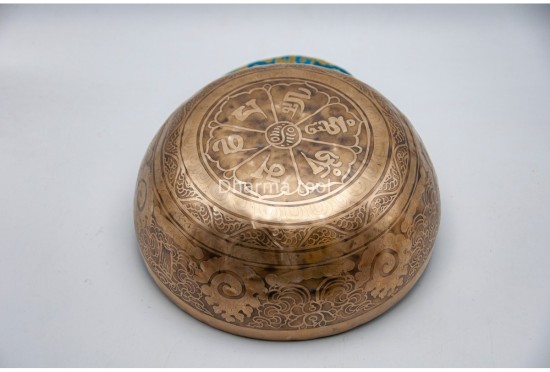Flower of Life Tibetan Singing Bowl with Ashtamangala & Tibetan Mantra – Multiple Size Options