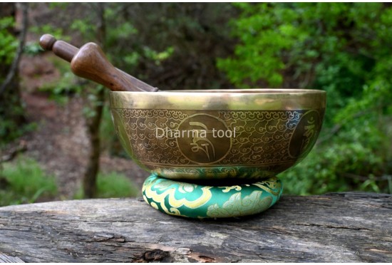 Chakra Symbol Etched Tibetan Singing Bowl – Multiple Size Option