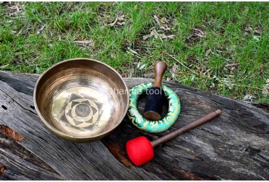 Chakra Symbol Etched Tibetan Singing Bowl – Multiple Size Option
