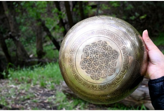 Chakra Symbol Etched Tibetan Singing Bowl – Multiple Size Option