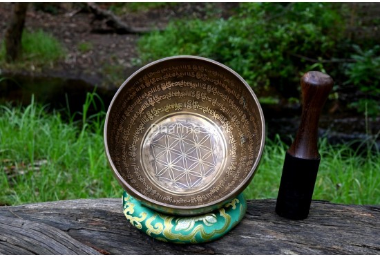 Flower of Life Center – Tibetan Mantra Singing Bowl – Multiple Size Option