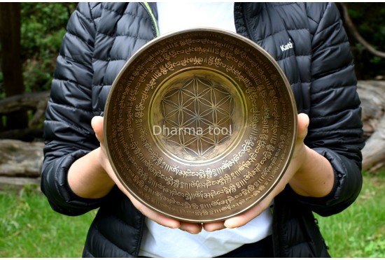 Flower of Life Center – Tibetan Mantra Singing Bowl – Multiple Size Option