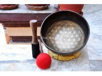 Flower of Life Etched Tibetan Singing Bowl – Antique Copper Finish – Multiple Size Option