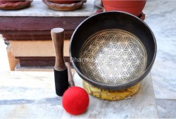 Flower of Life Etched Tibetan Singing Bowl – Antique Copper Finish – Multiple Size Option