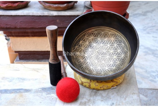 Flower of Life Etched Tibetan Singing Bowl – Antique Copper Finish – Multiple Size Option