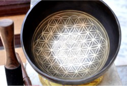 Flower of Life Etched Tibetan Singing Bowl – Antique Copper Finish – Multiple Size Option