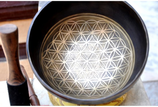 Flower of Life Etched Tibetan Singing Bowl – Antique Copper Finish – Multiple Size Option