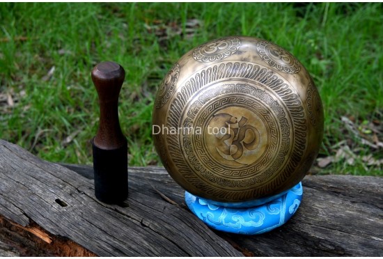 Hindu OM Etched Tibetan Singing Bowl – Multiple Size Option