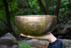 Hindu OM Etched Tibetan Singing Bowl – Multiple Size Option