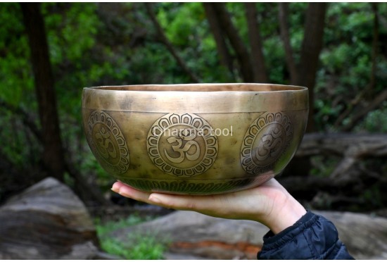 Hindu OM Etched Tibetan Singing Bowl – Multiple Size Option