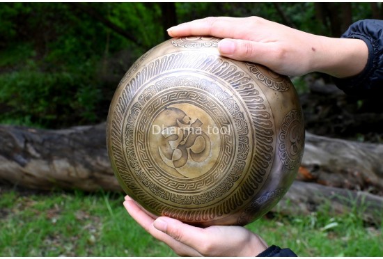 Hindu OM Etched Tibetan Singing Bowl – Multiple Size Option