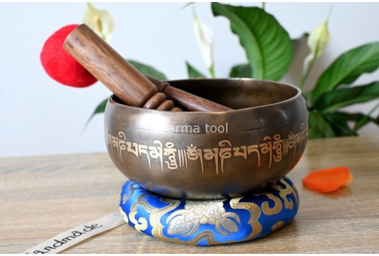 6.5-Inch Diameter Copper Finish Tibetan OM Singing Bowl – Koprebati Type with One-Line Mantra