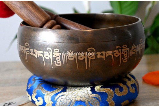 6.5-Inch Diameter Copper Finish Tibetan OM Singing Bowl – Koprebati Type with One-Line Mantra