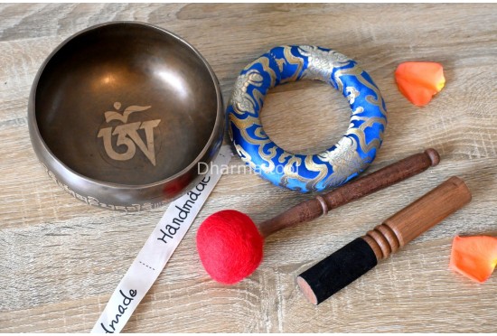 6.5-Inch Diameter Copper Finish Tibetan OM Singing Bowl – Koprebati Type with One-Line Mantra