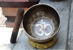 Hindu Om Etched Tibetan Singing Bowl – Natural Finish (Multiple Size Options)