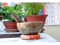 7 Chakra Symbols Engraved Tibetan Singing Bowl – Old Finish (Multiple Size Options)