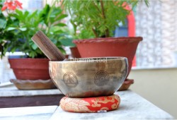 7 Chakra Symbols Engraved Tibetan Singing Bowl – Old Finish (Multiple Size Options)