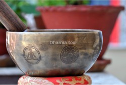 7 Chakra Symbols Engraved Tibetan Singing Bowl – Old Finish (Multiple Size Options)