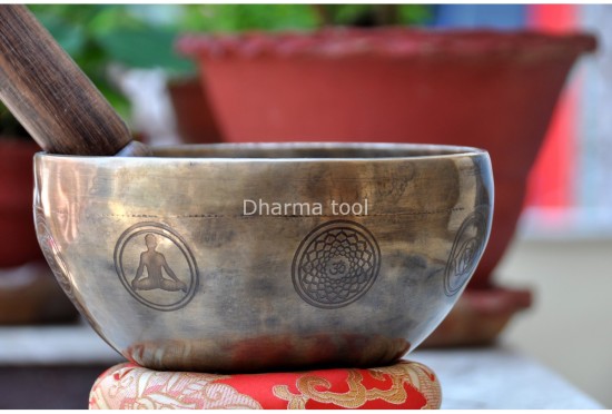 7 Chakra Symbols Engraved Tibetan Singing Bowl – Old Finish (Multiple Size Options)
