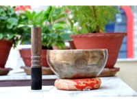 7 Chakra Symbols Engraved Tibetan Singing Bowl – Old Finish (Multiple Size Options)