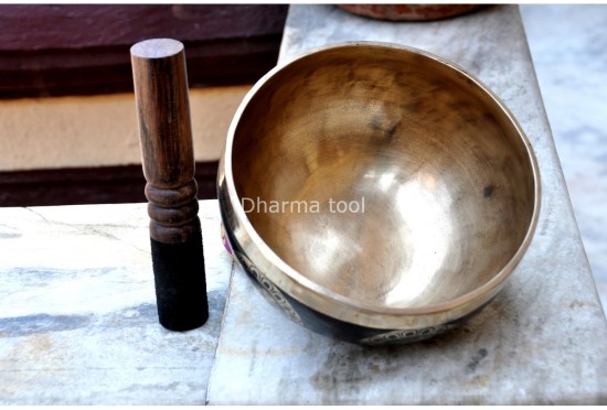 Hindu OM Etched Tibetan Singing Bowl – Black Painted Finish with Golden Interior (Multiple Size Options)