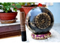 Hindu OM Etched Tibetan Singing Bowl – Black Painted Finish with Golden Interior (Multiple Size Options)