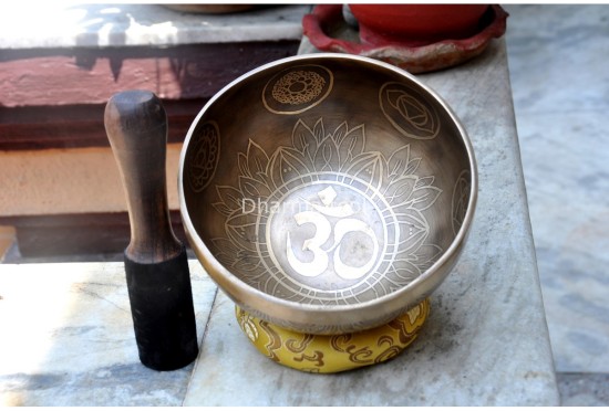 Hindu OM On Lotus & Chakra Symbols Singing Bowl – Multiple Size Options