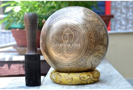 Hindu OM On Lotus & Chakra Symbols Singing Bowl – Multiple Size Options