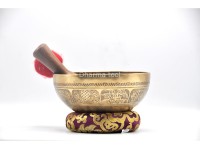 Eight Auspicious Symbols Tibetan Singing Bowl – Lotus & Star Center with Dorje Back Design