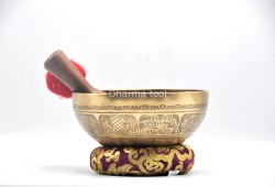 Eight Auspicious Symbols Tibetan Singing Bowl – Lotus & Star Center with Dorje Back Design