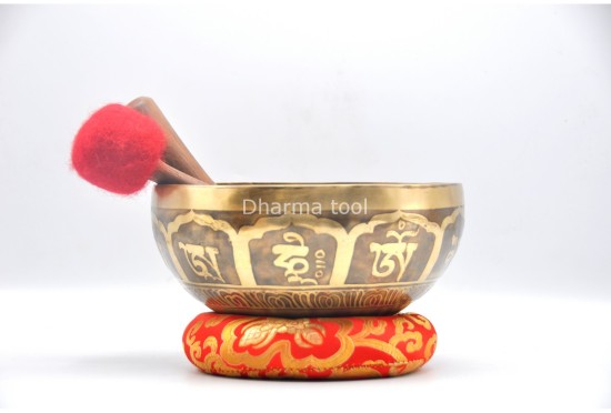 Om Mani Padme Hum Tibetan Singing Bowl with Potala Gate & Buddha Eyes