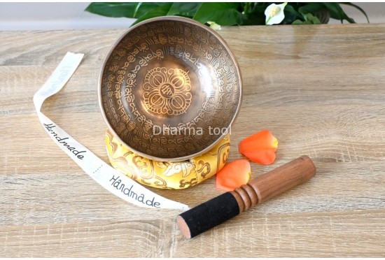 6.5-Inch Koprebati Tibetan Singing Bowl – Full Mantra Etched with Double Dorje & Tibetan OM (Handmade)