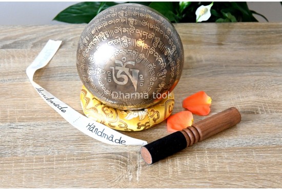 6.5-Inch Koprebati Tibetan Singing Bowl – Full Mantra Etched with Double Dorje & Tibetan OM (Handmade)