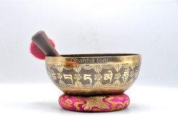 Flower of Life Tibetan Singing Bowl with Mantra Engravings & Mandala Back Design
