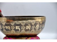 Flower of Life Tibetan Singing Bowl with Mantra Engravings & Mandala Back Design