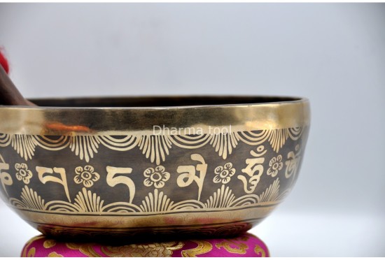Flower of Life Tibetan Singing Bowl with Mantra Engravings & Mandala Back Design
