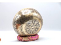 Flower of Life Tibetan Singing Bowl with Mantra Engravings & Mandala Back Design