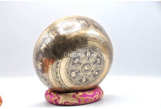 Flower of Life Tibetan Singing Bowl with Mantra Engravings & Mandala Back Design