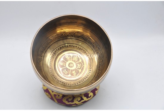 Tibetan Mantra Wheel Singing Bowl with Endless Knot Design