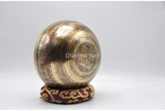 Tibetan Mantra Wheel Singing Bowl with Endless Knot Design
