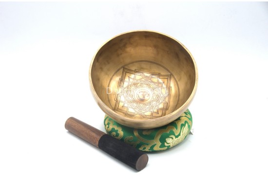 Unique Sacred Symbol Tibetan Singing Bowl – Mandala, Endless Knot & Hindu Om Fusion