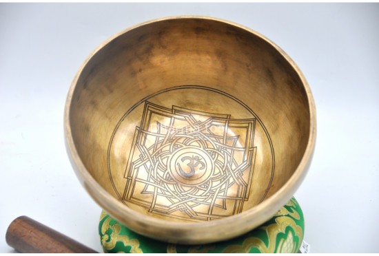 Unique Sacred Symbol Tibetan Singing Bowl – Mandala, Endless Knot & Hindu Om Fusion